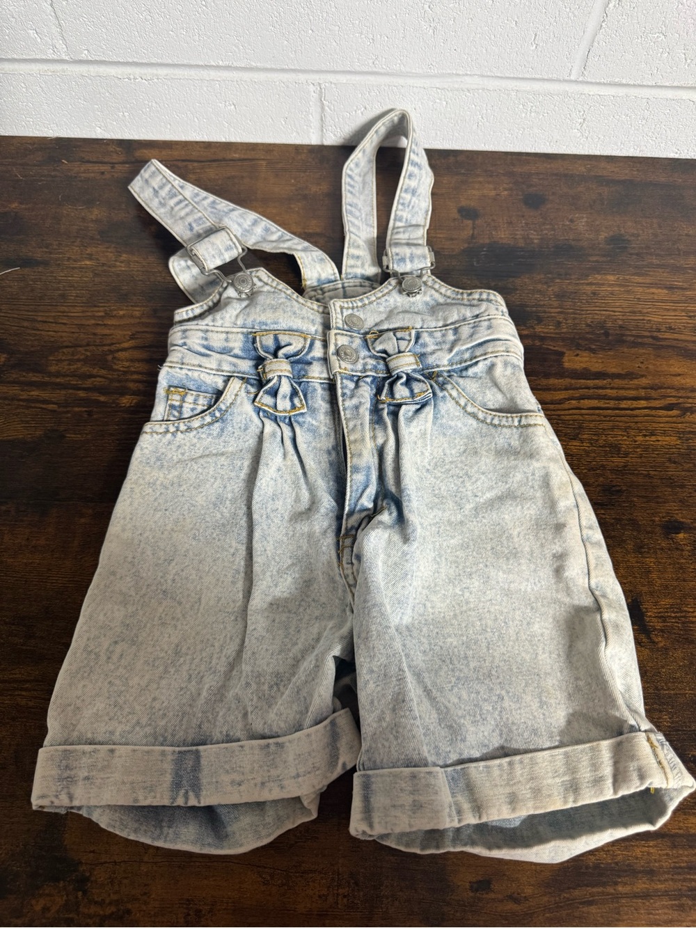 Jordache Light Blue Acid Wash Denim Overall Shorts